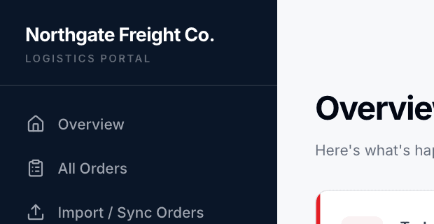 Close crop on the Simple Logistics sidebar wordmark, Northgate Freight Co. demo org